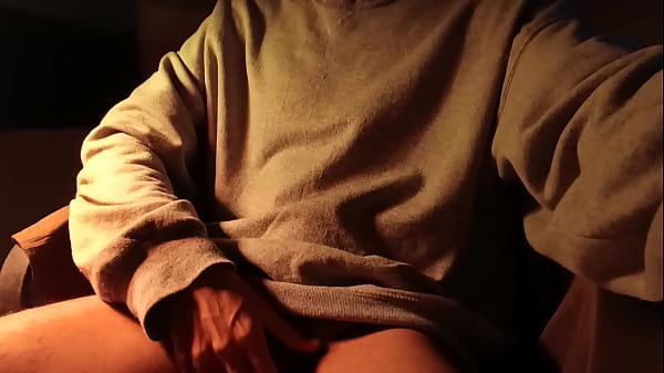 Hot naked guy in sweater masturbating his big cock, loud moans of intense pleasure